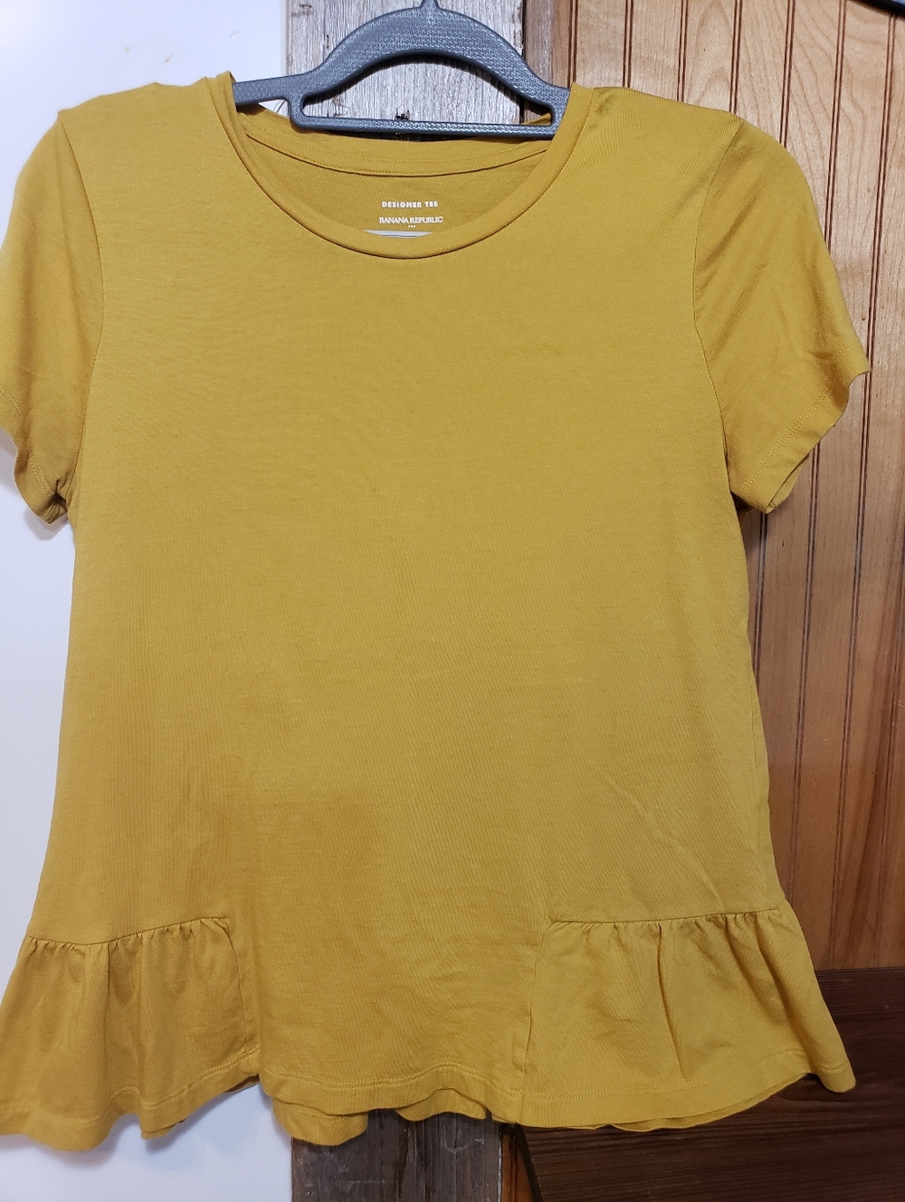Banana Republic Gold Color Peplum Ruffle Bottom Cotton Blend Oversized S Top